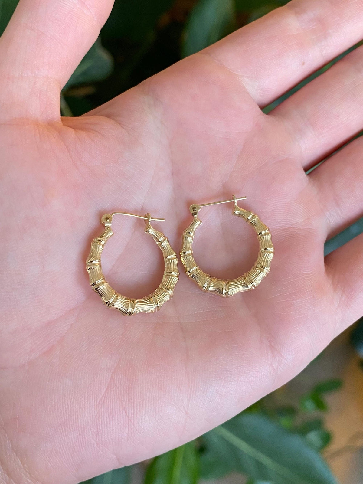 Vintage 14k Yellow Gold Bamboo Hoop Earrings