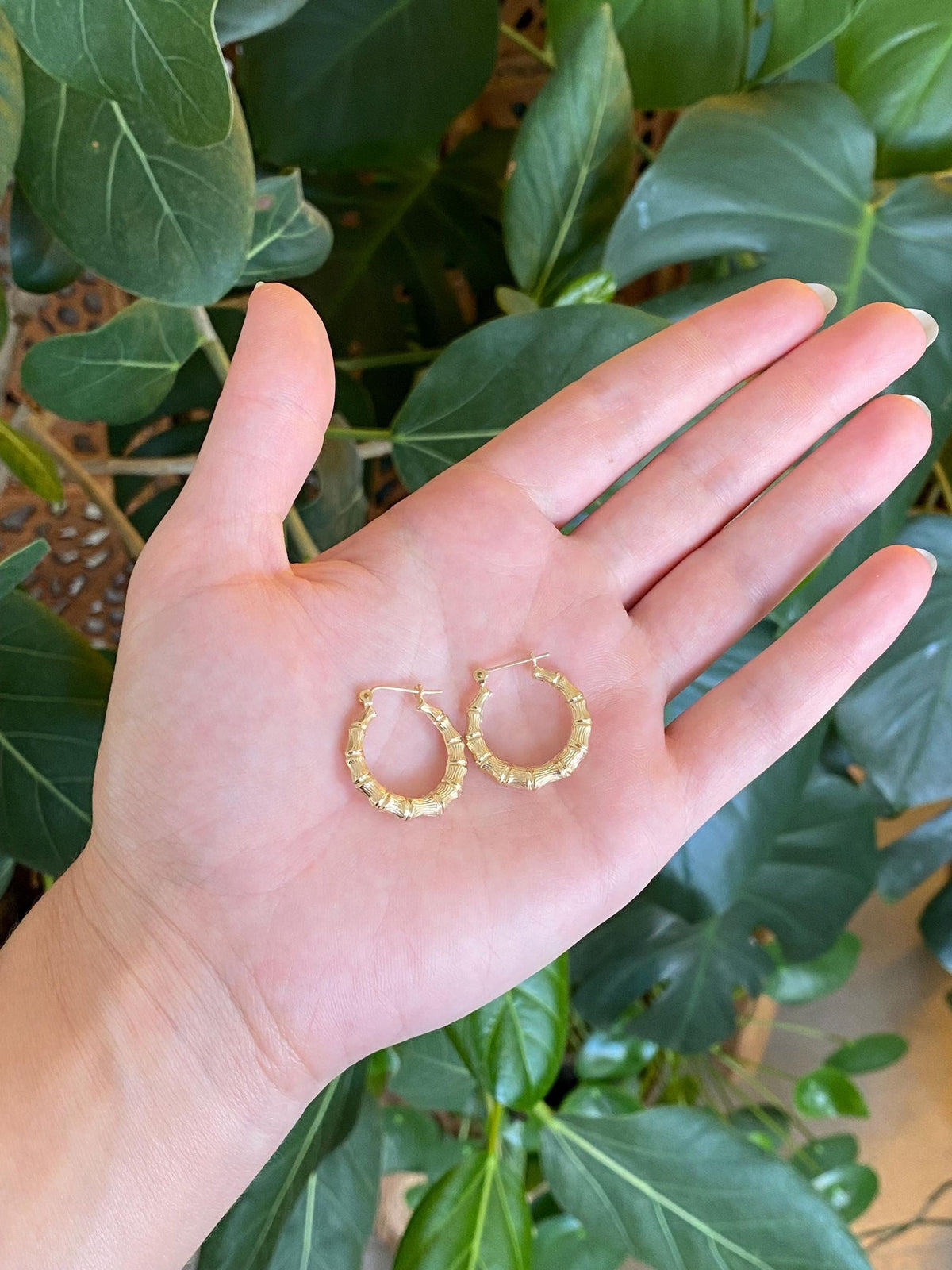 Vintage 14k Yellow Gold Bamboo Hoop Earrings