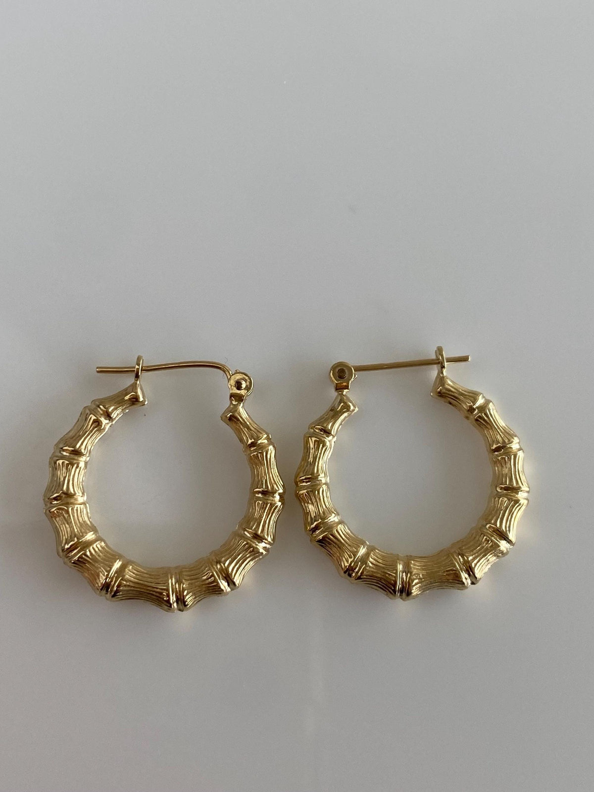 Vintage 14k Yellow Gold Bamboo Hoop Earrings