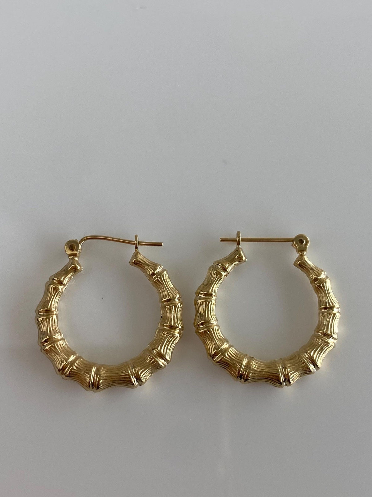 Vintage 14k Yellow Gold Bamboo Hoop Earrings