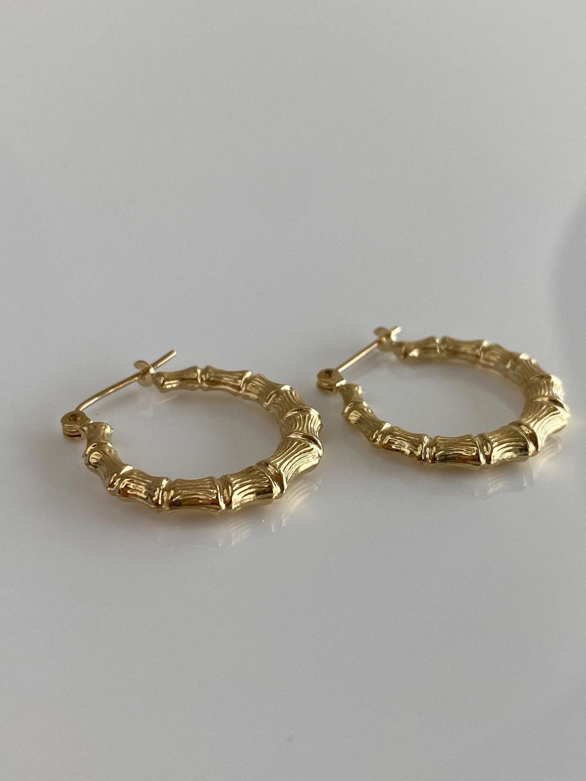 Vintage 14k Yellow Gold Bamboo Hoop Earrings