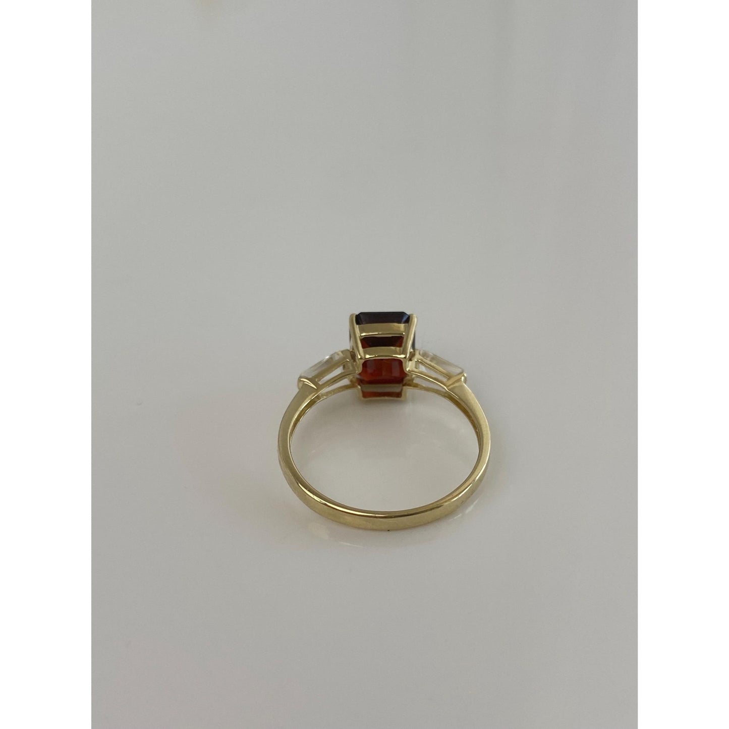 Vintage Solid 14k Yellow Gold Garnet Clear Topaz Ring - Size 8