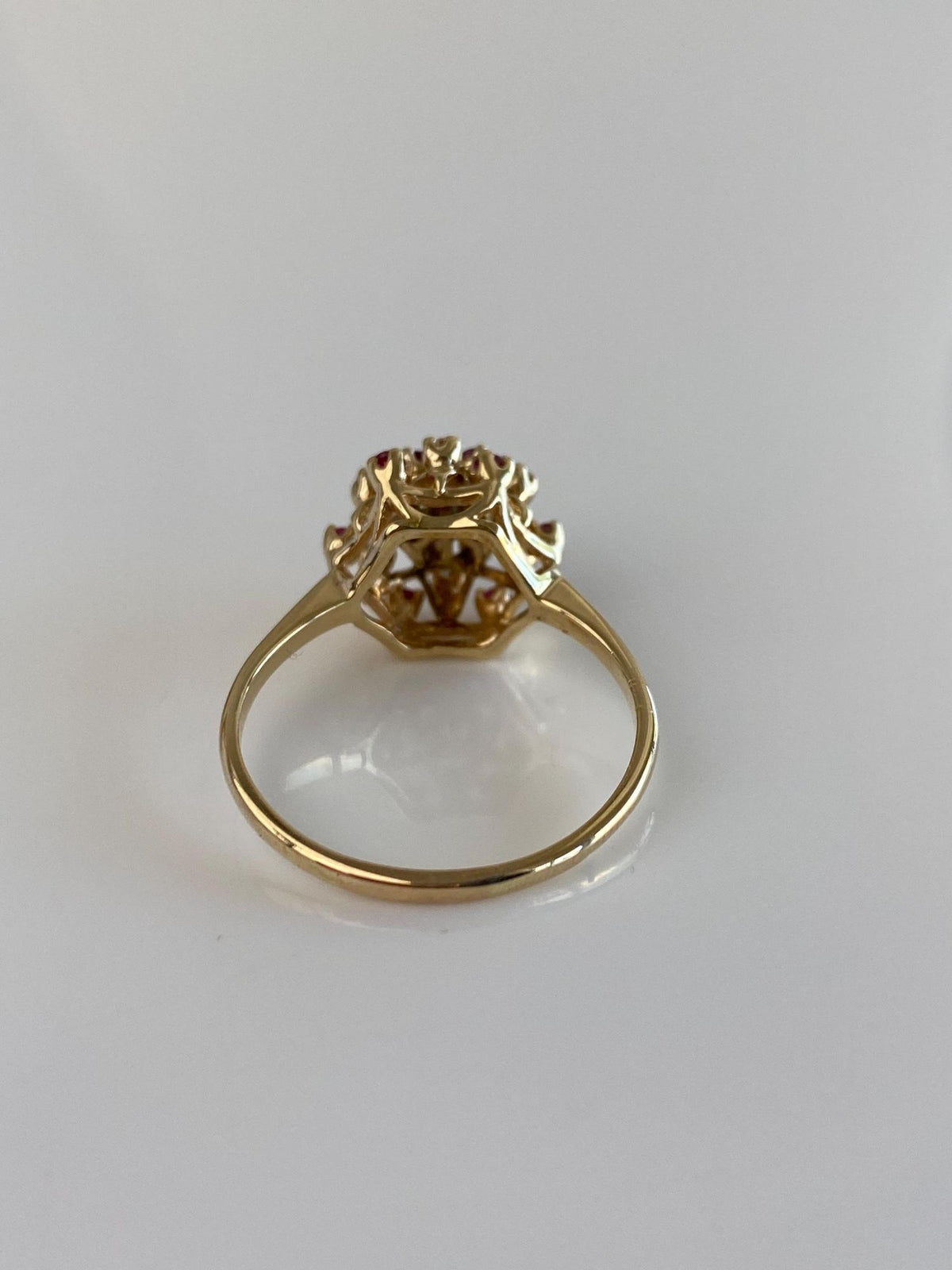 Solid 14k Yellow Gold Diamond Ruby Cluster Ring - Size 8.75
