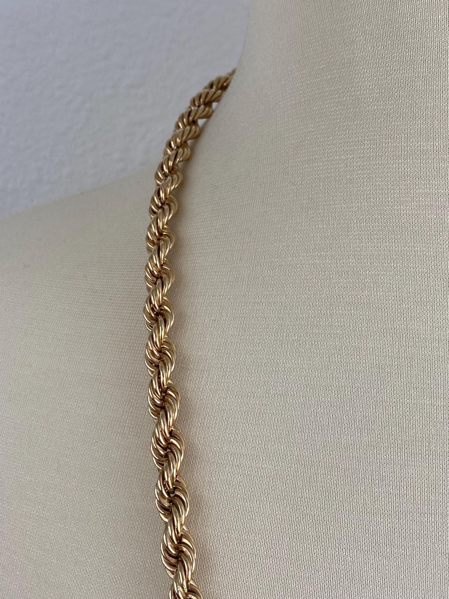 Vintage 14k Yellow Gold Chunky Rope Chain Necklace - 30.5 inches