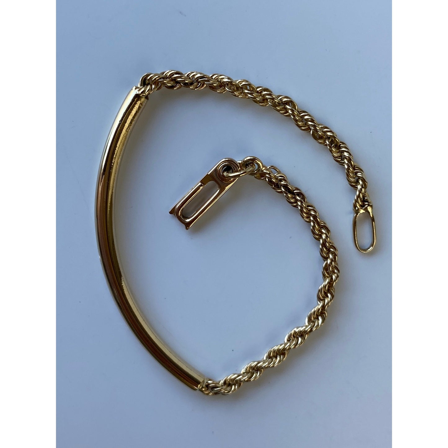 Vintage Solid 14k Yellow Gold Curved ID Rope Chain Bracelet - 6.75 inches