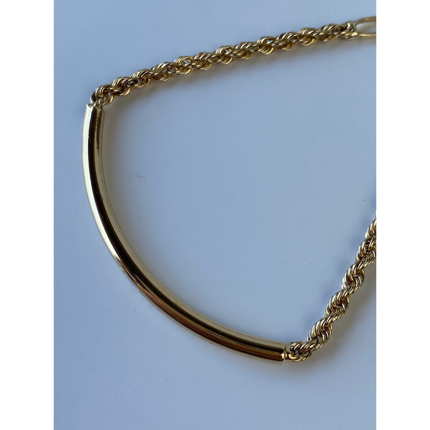 Vintage Solid 14k Yellow Gold Curved ID Rope Chain Bracelet - 6.75 inches