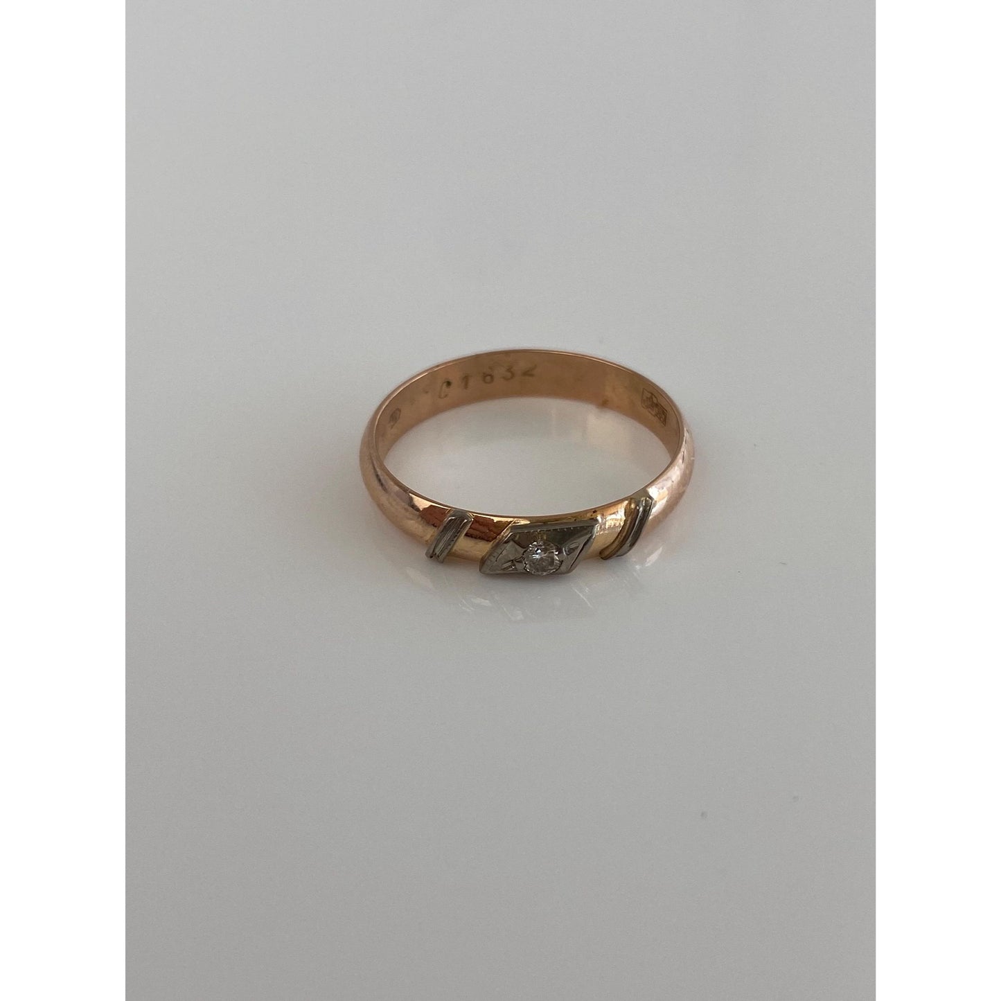 Vintage Solid 14k Rose & White Gold Diamond Ring Band - Size 8