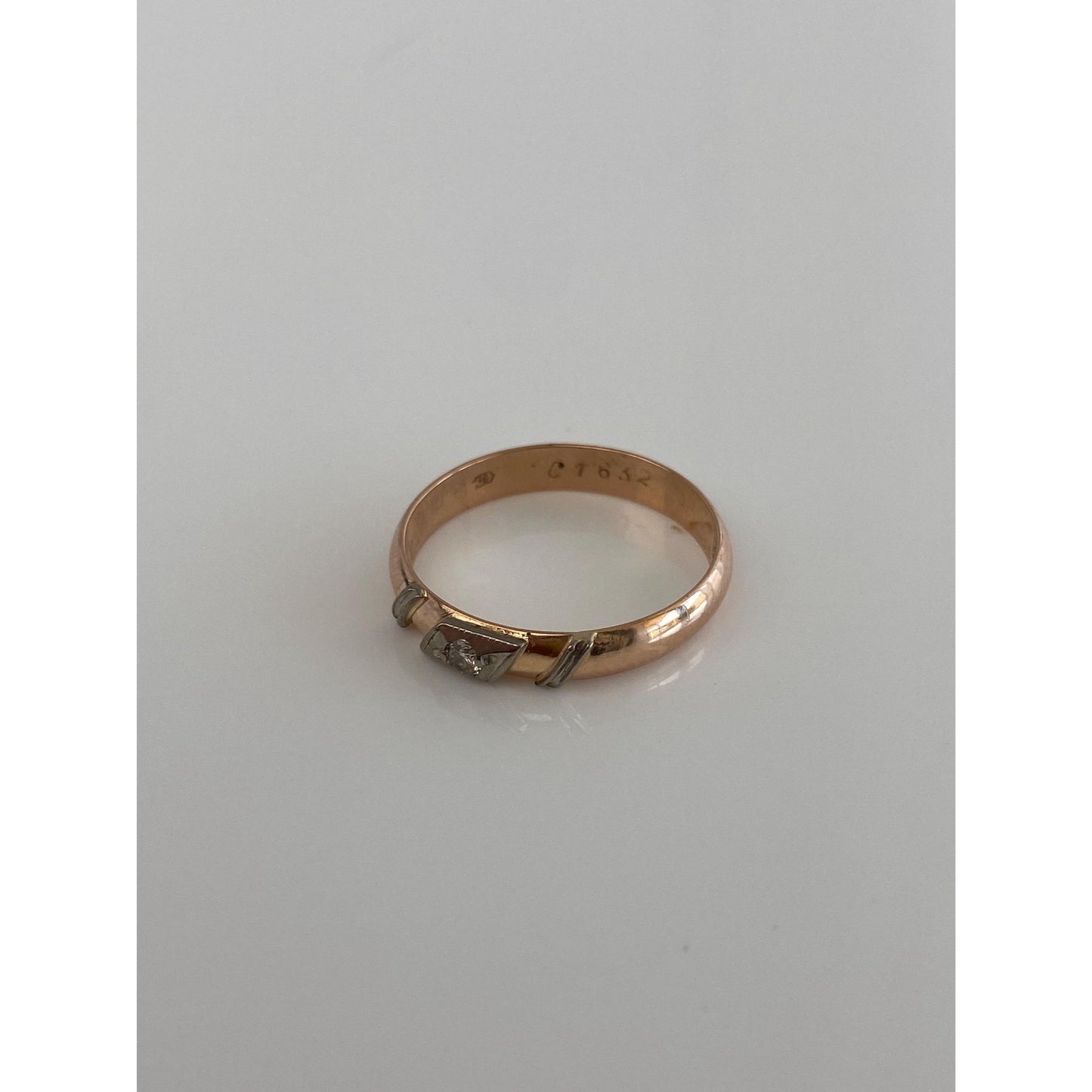 Vintage Solid 14k Rose & White Gold Diamond Ring Band - Size 8