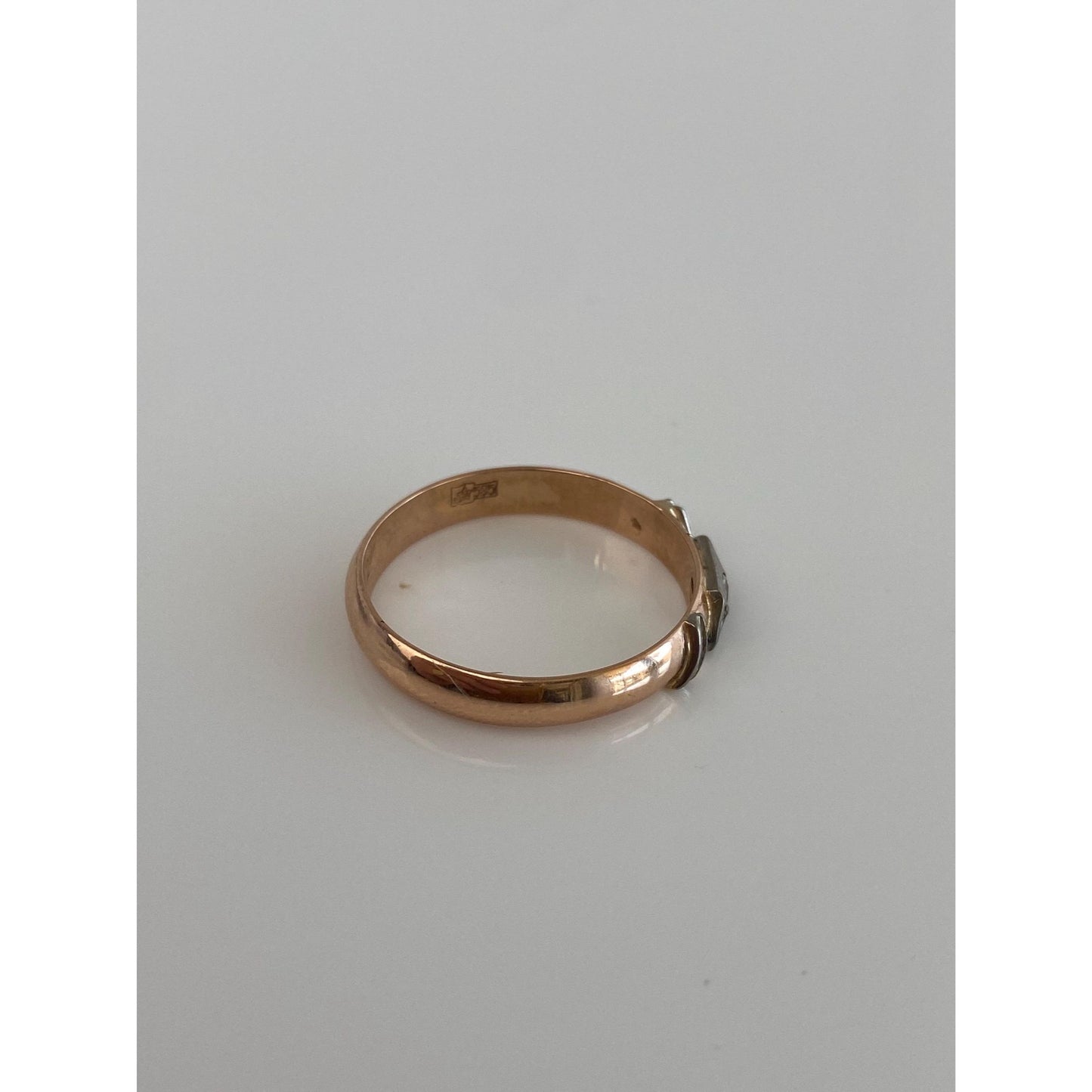 Vintage Solid 14k Rose & White Gold Diamond Ring Band - Size 8