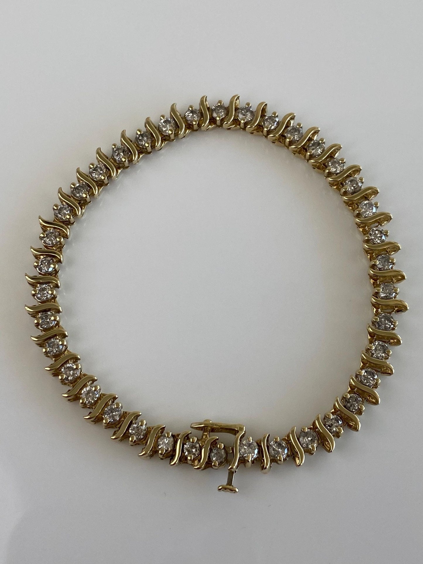 Vintage Solid 14k Yellow Gold Diamond Tennis Bracelet - 7.5 Inches