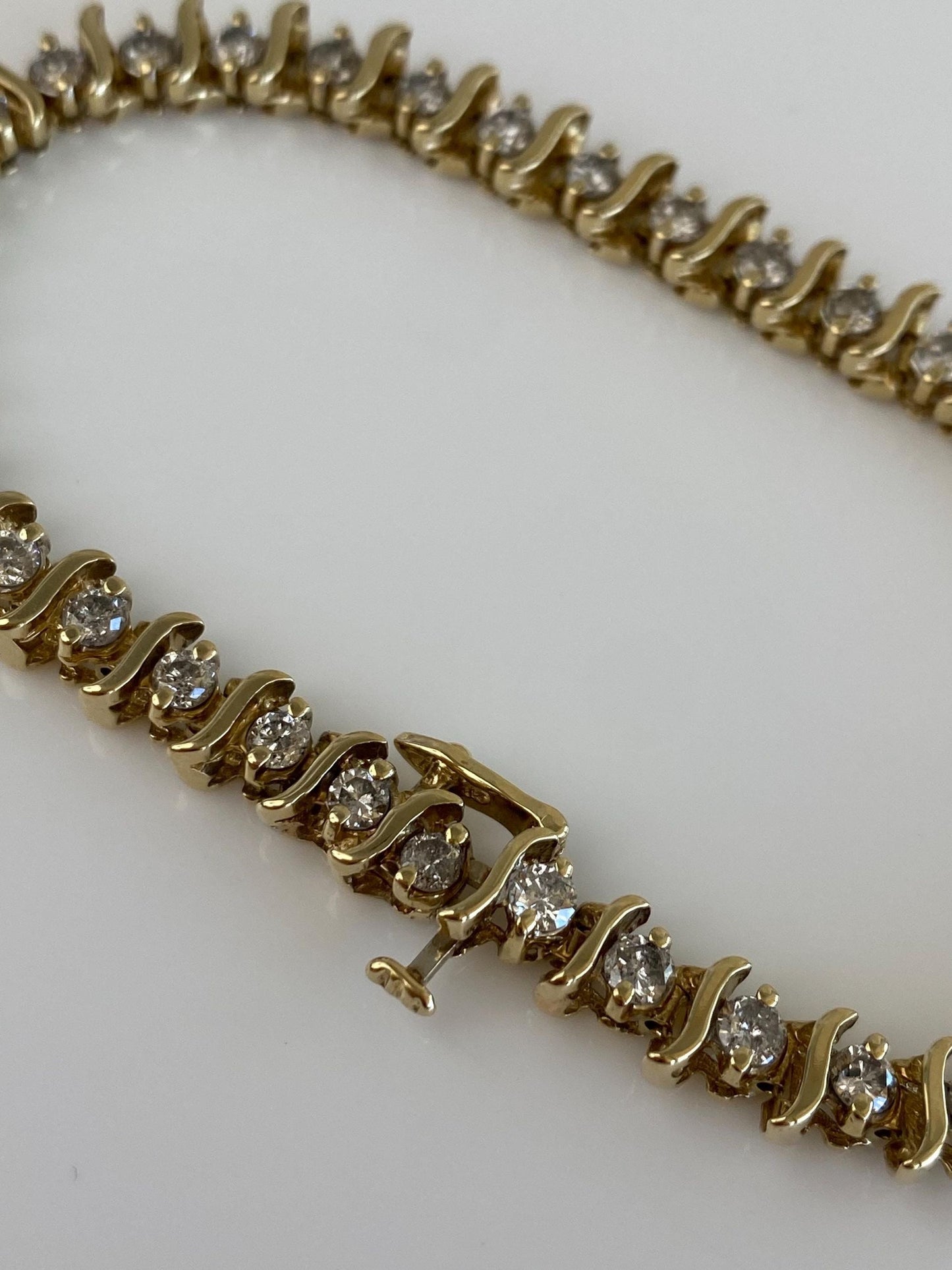 Vintage Solid 14k Yellow Gold Diamond Tennis Bracelet - 7.5 Inches