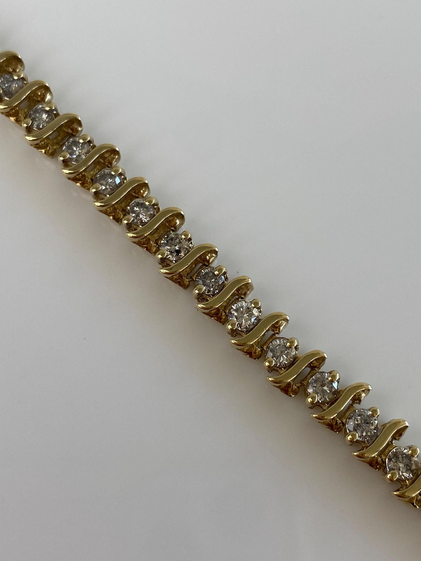 Vintage Solid 14k Yellow Gold Diamond Tennis Bracelet - 7.5 Inches