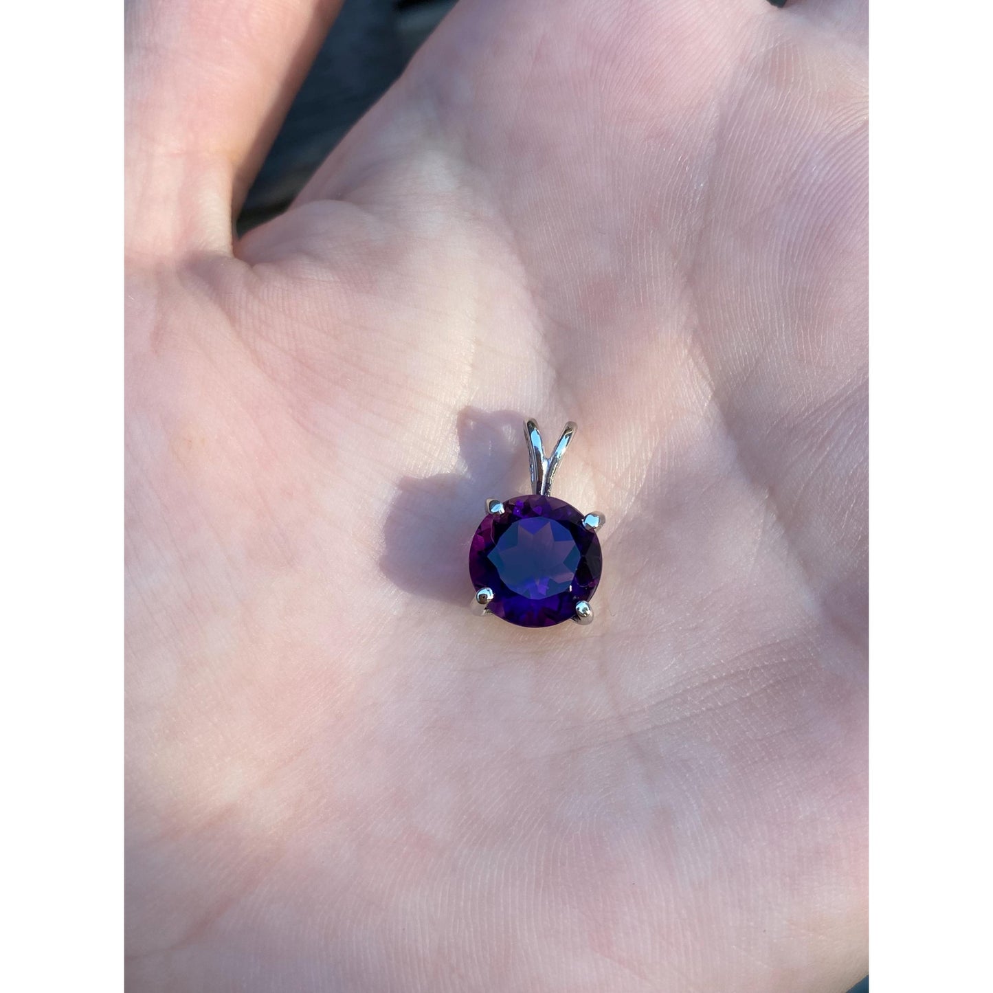 Vintage Solid 14k White Gold Amethyst Charm