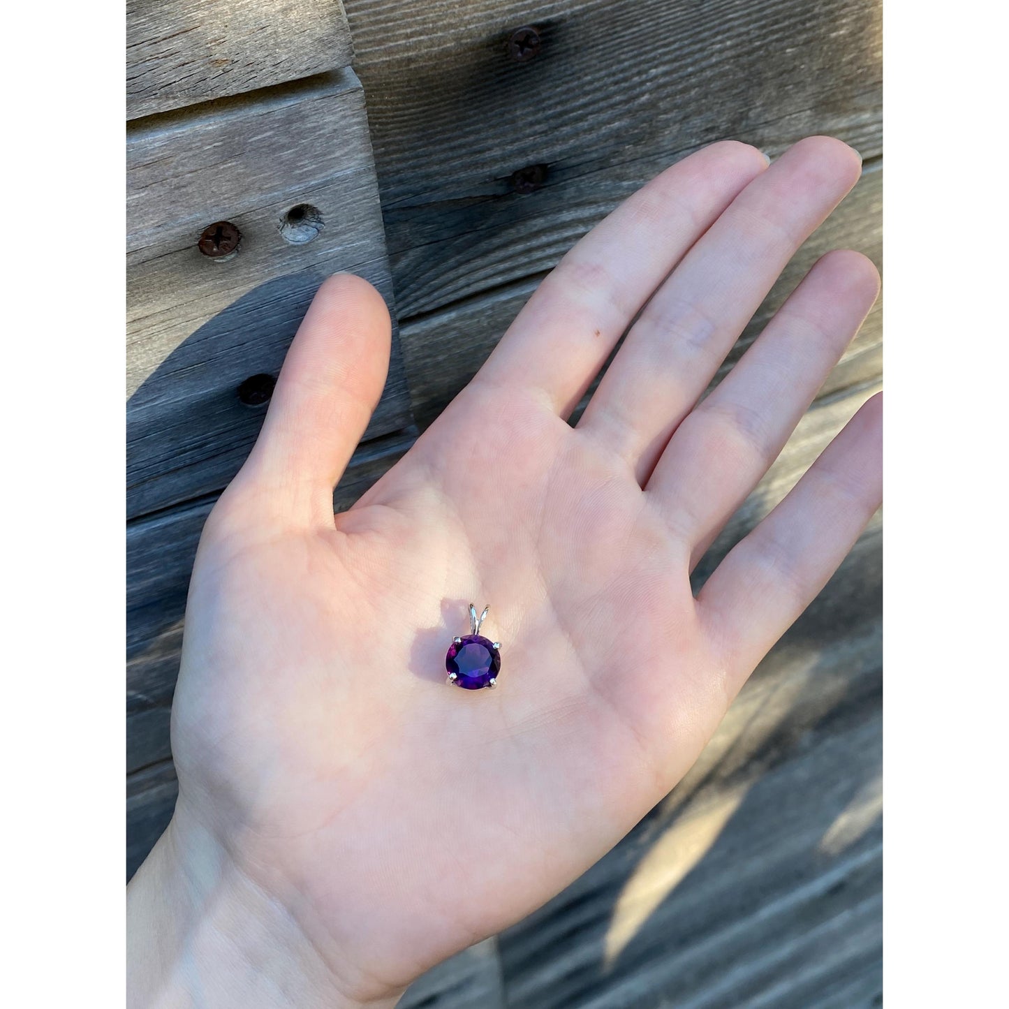 Vintage Solid 14k White Gold Amethyst Charm