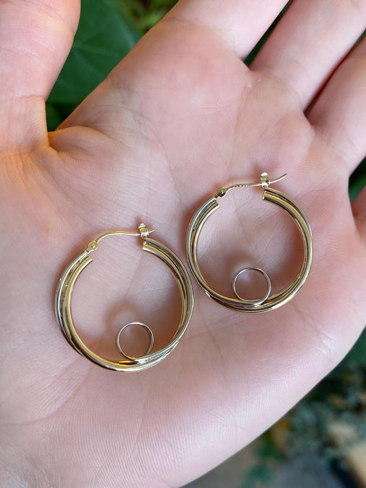 Vintage 14k White & Yellow Gold Loop Hoop Earrings