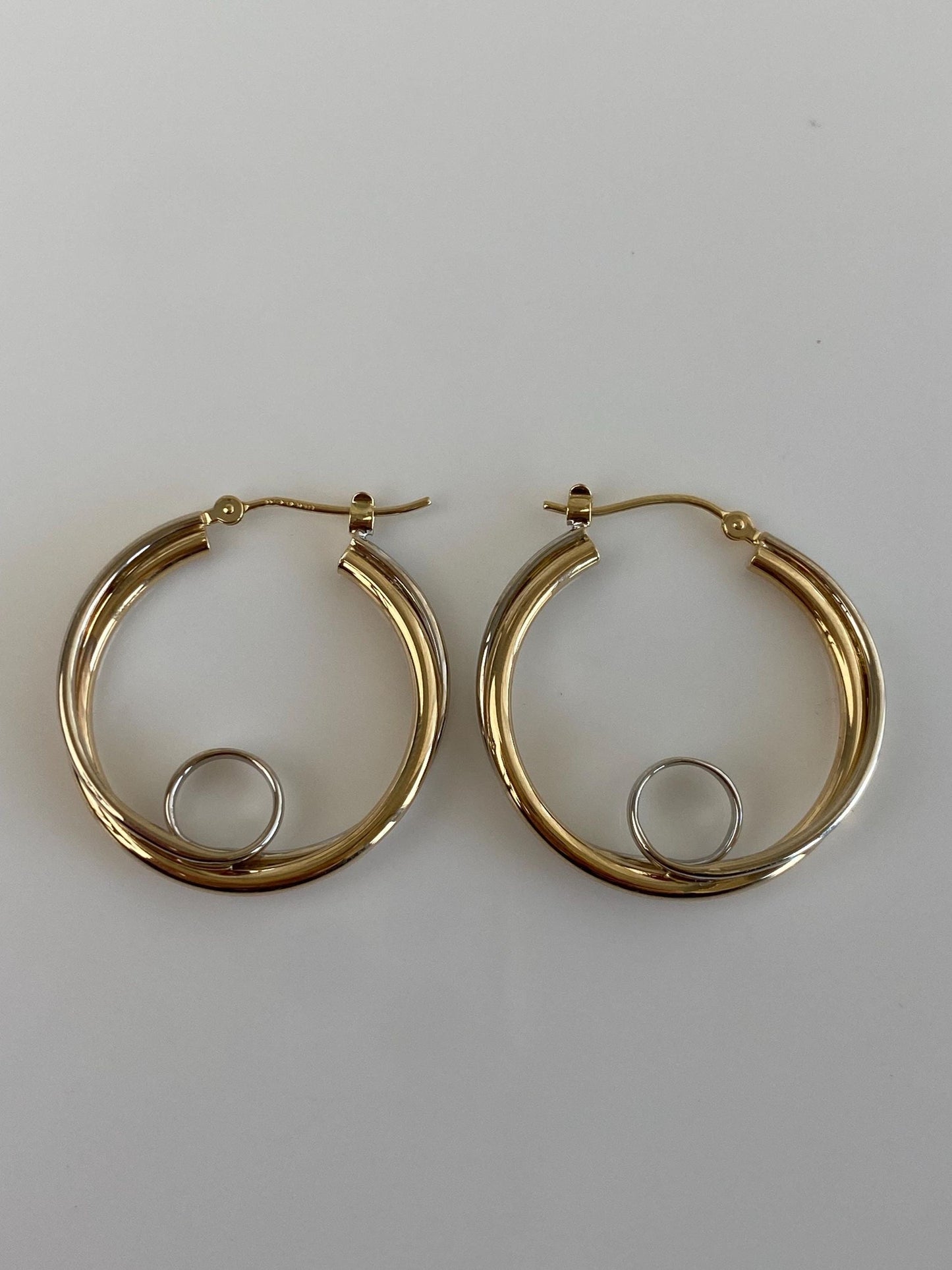 Vintage 14k White & Yellow Gold Loop Hoop Earrings
