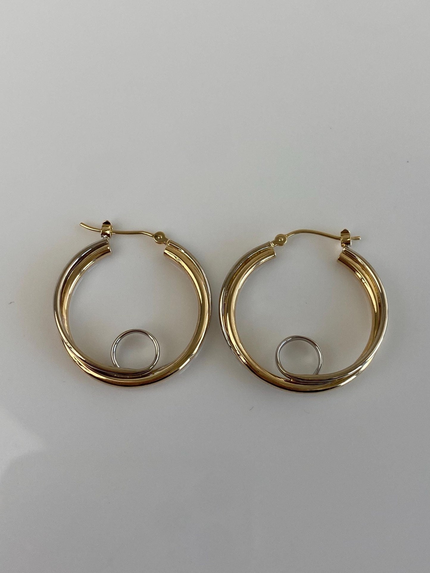 Vintage 14k White & Yellow Gold Loop Hoop Earrings