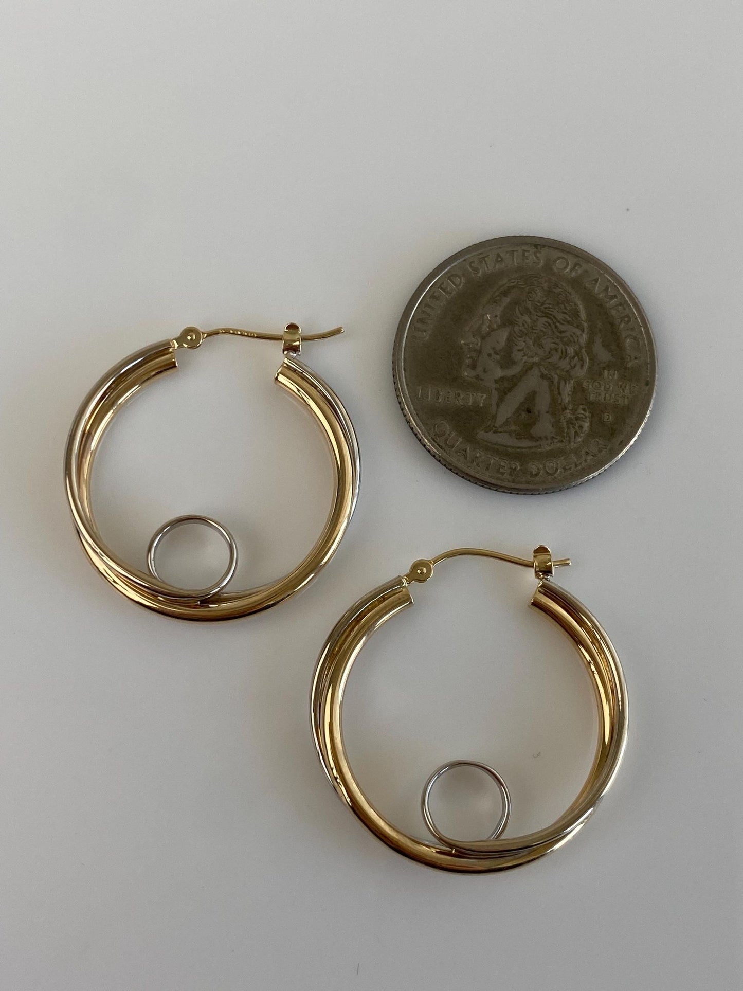 Vintage 14k White & Yellow Gold Loop Hoop Earrings