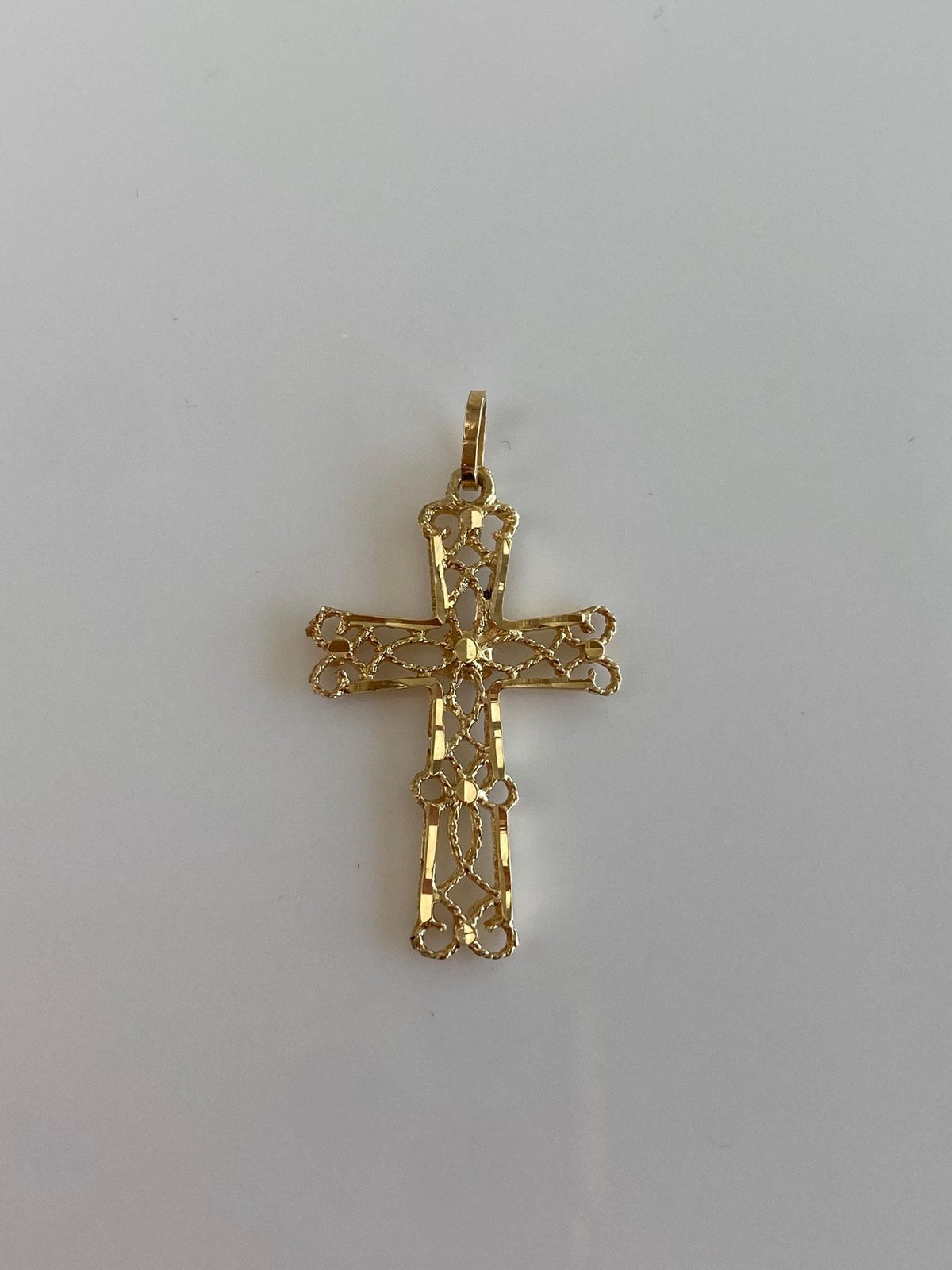 Vintage Solid 14k Yellow Gold Filigree Cross Charm