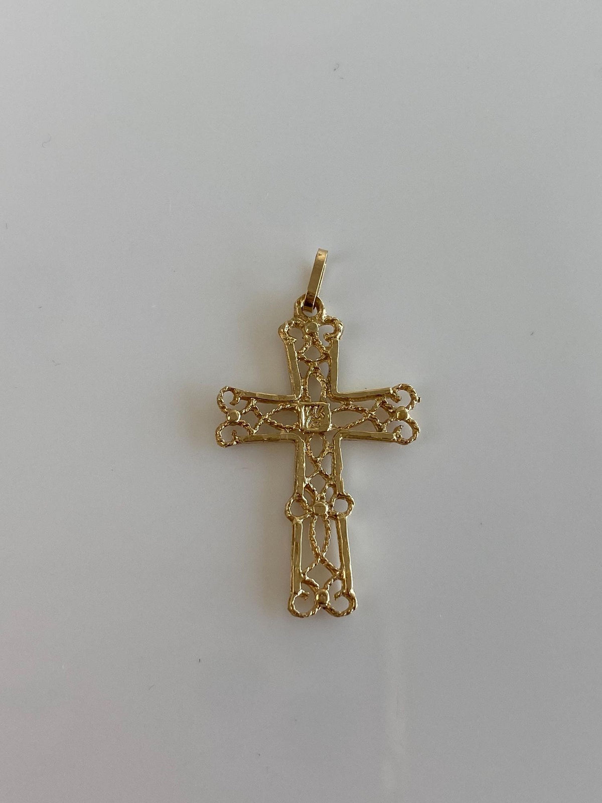 Vintage Solid 14k Yellow Gold Filigree Cross Charm