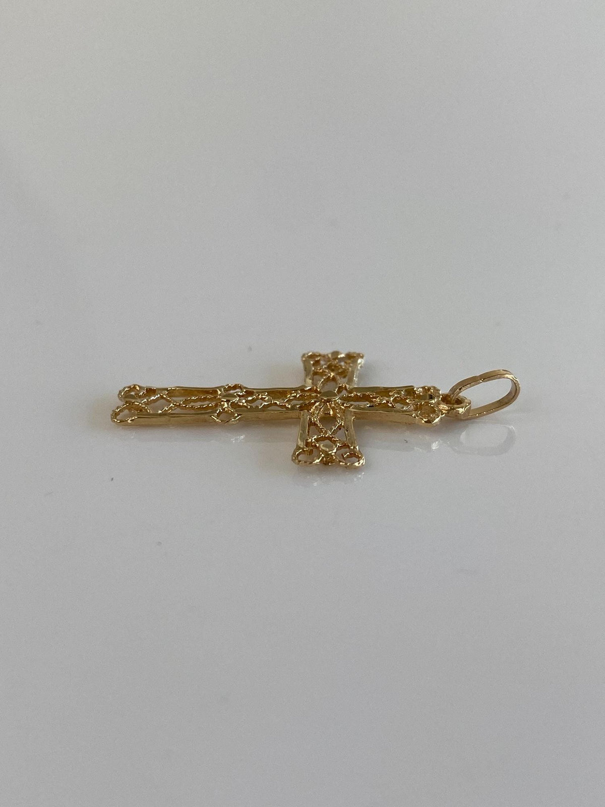Vintage Solid 14k Yellow Gold Filigree Cross Charm