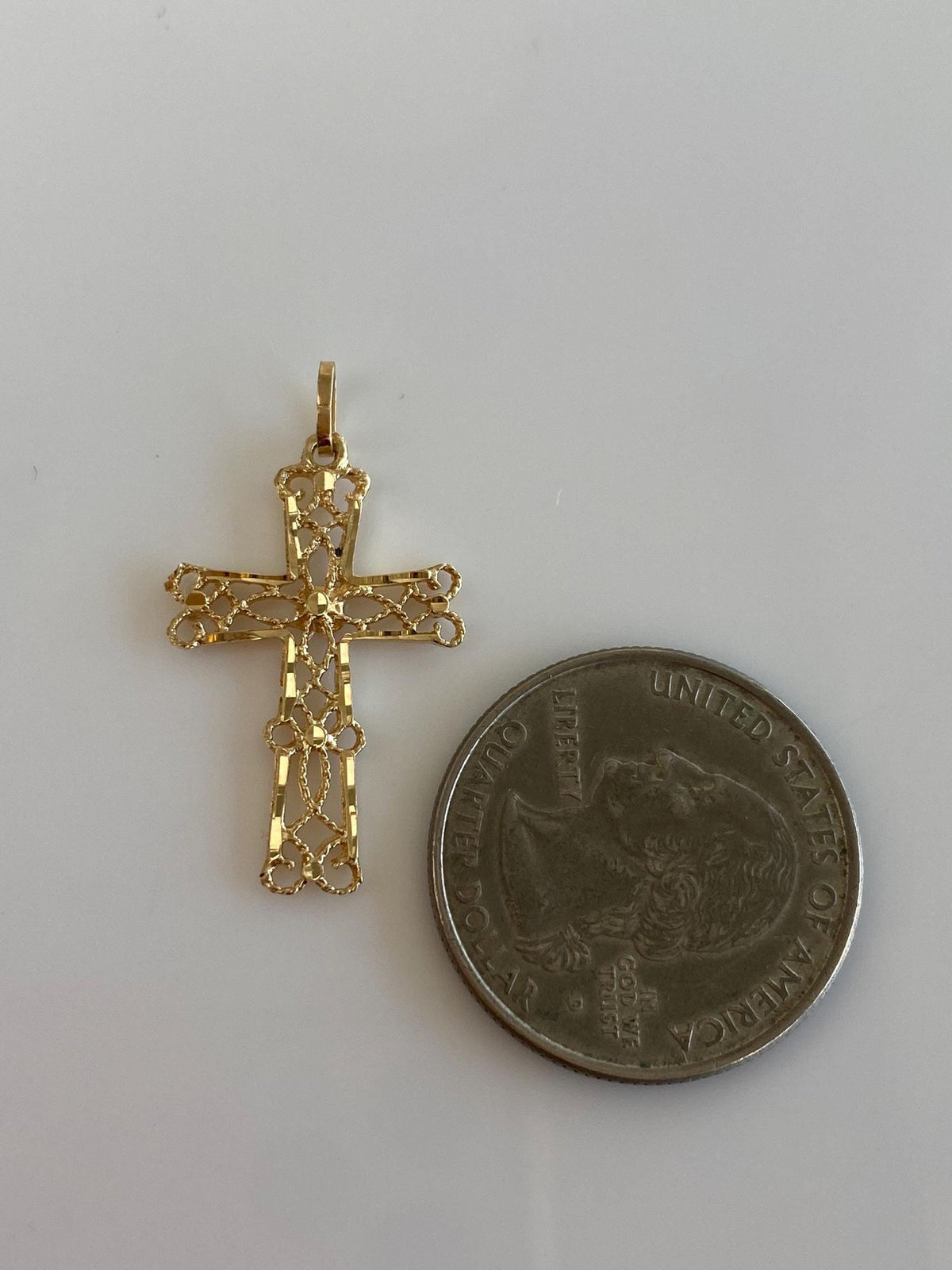 Vintage Solid 14k Yellow Gold Filigree Cross Charm