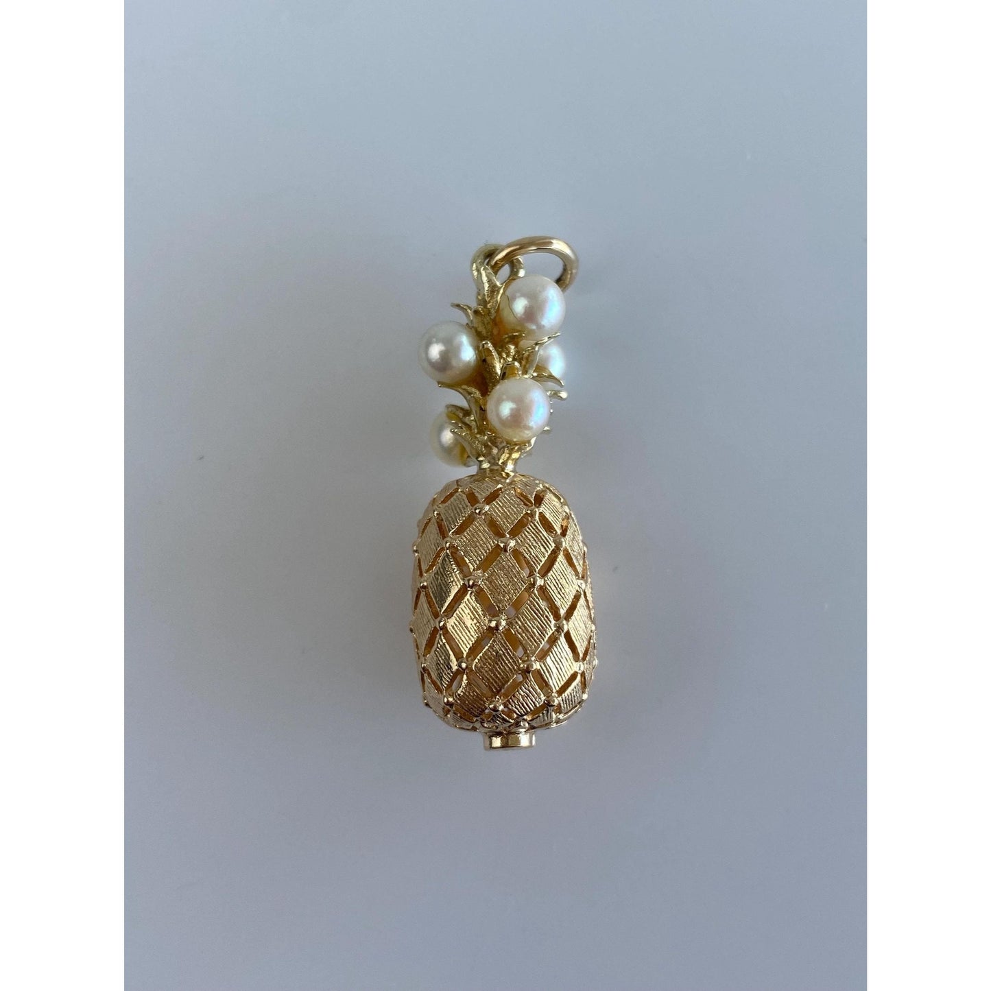 Vintage Solid 14k Yellow Gold Pearl Pineapple Charm