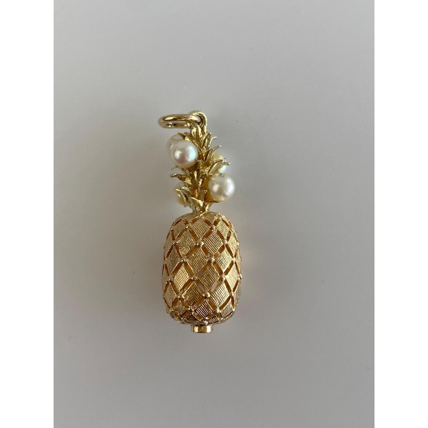 Vintage Solid 14k Yellow Gold Pearl Pineapple Charm