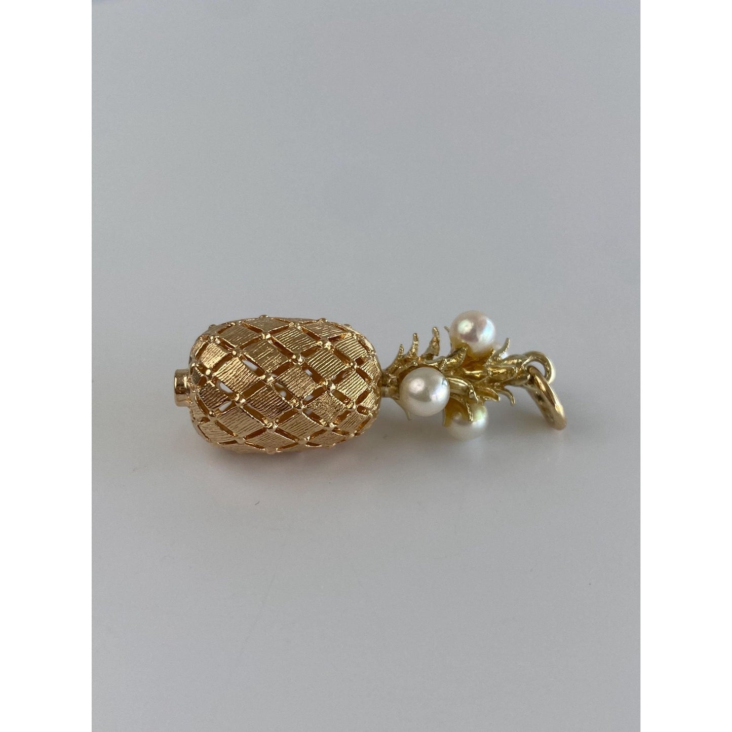 Vintage Solid 14k Yellow Gold Pearl Pineapple Charm