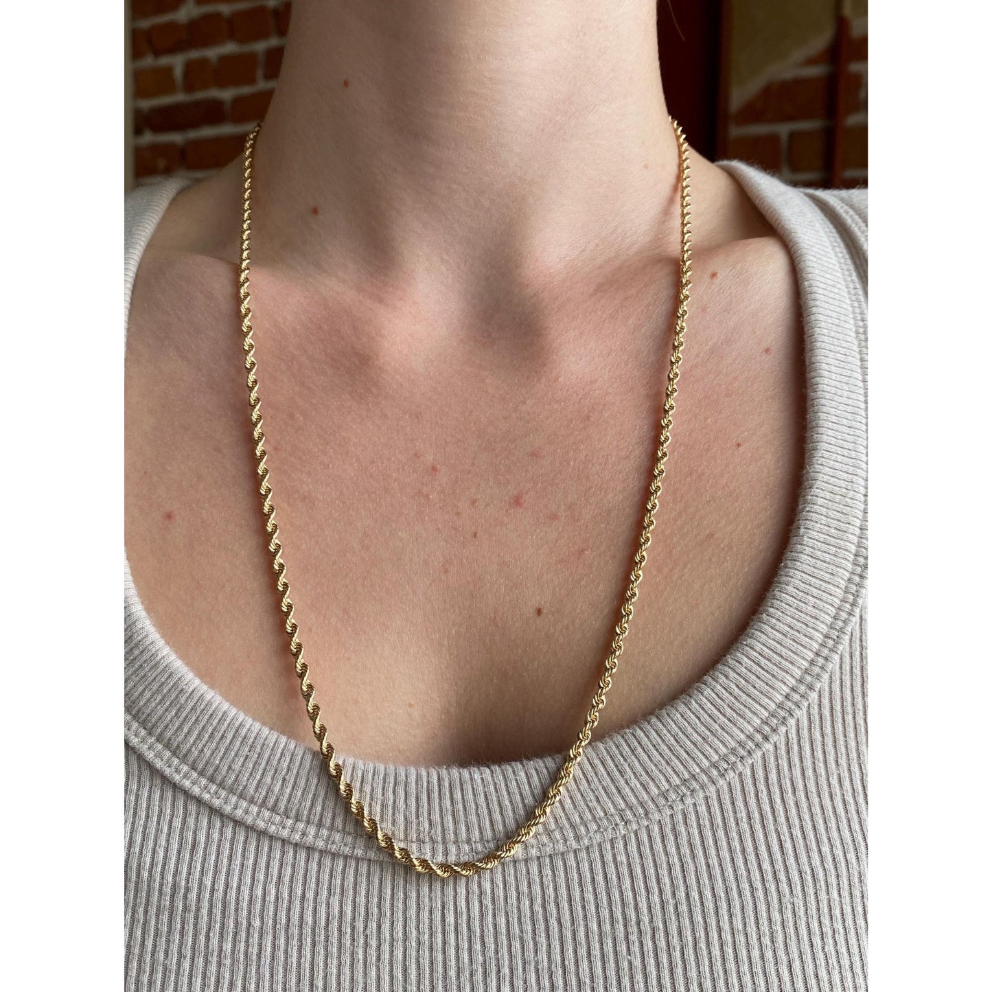 Vintage Solid 14k Yellow Gold Rope Chain Necklace - 24.25 inches