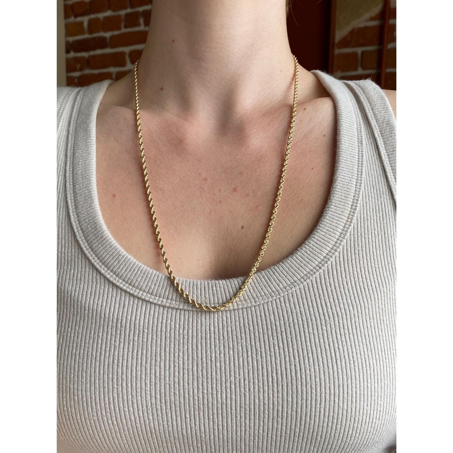 Vintage Solid 14k Yellow Gold Rope Chain Necklace - 24.25 inches