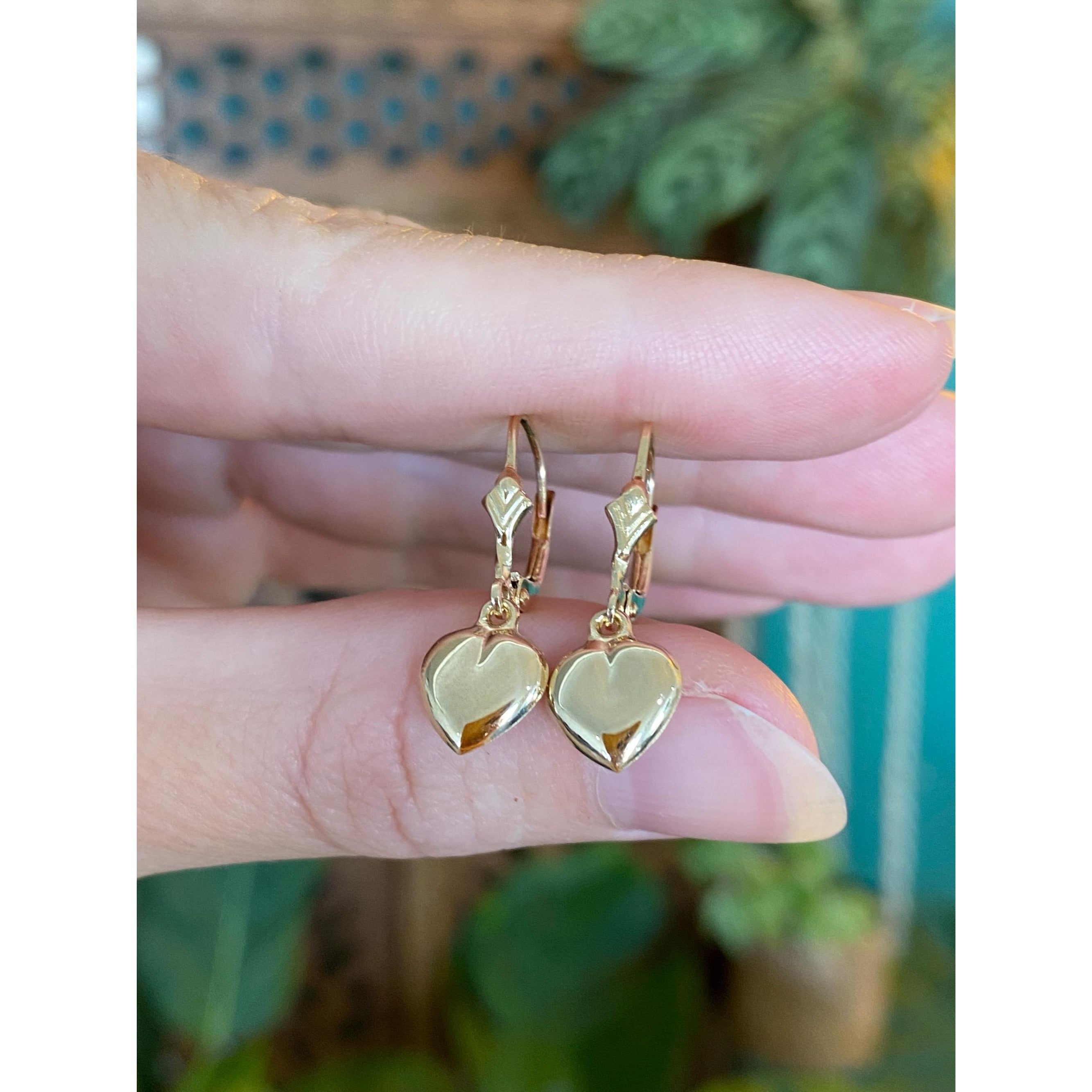 Vintage 14k Puffy Heart Dangle Earrings