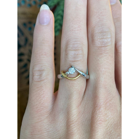 Vintage Solid 18k Yellow Gold & Platinum Diamond Ring - Size 4.75