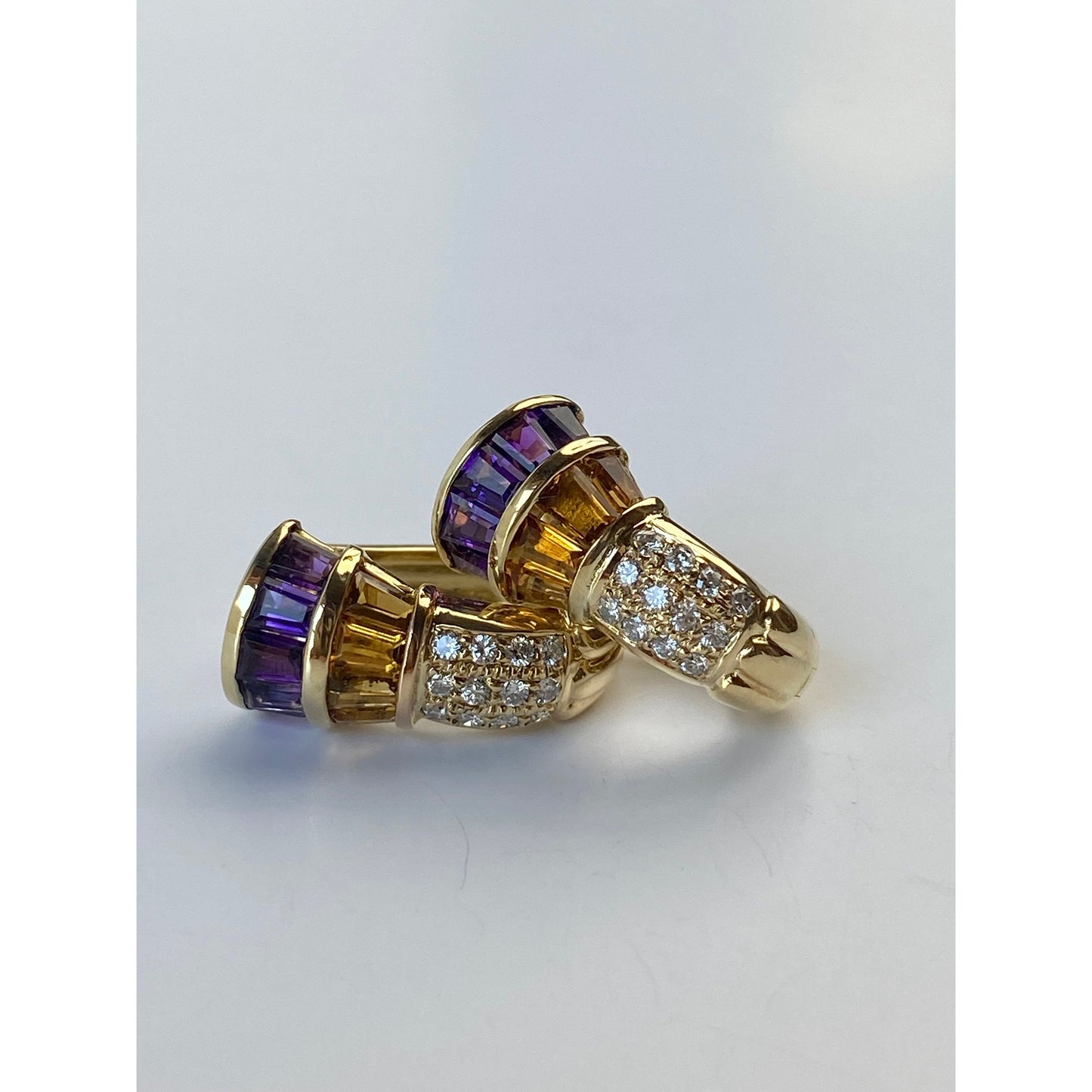 Solid 14k Yellow Gold Citrine Amethyst Clear Sapphire Drop Stud Earrings