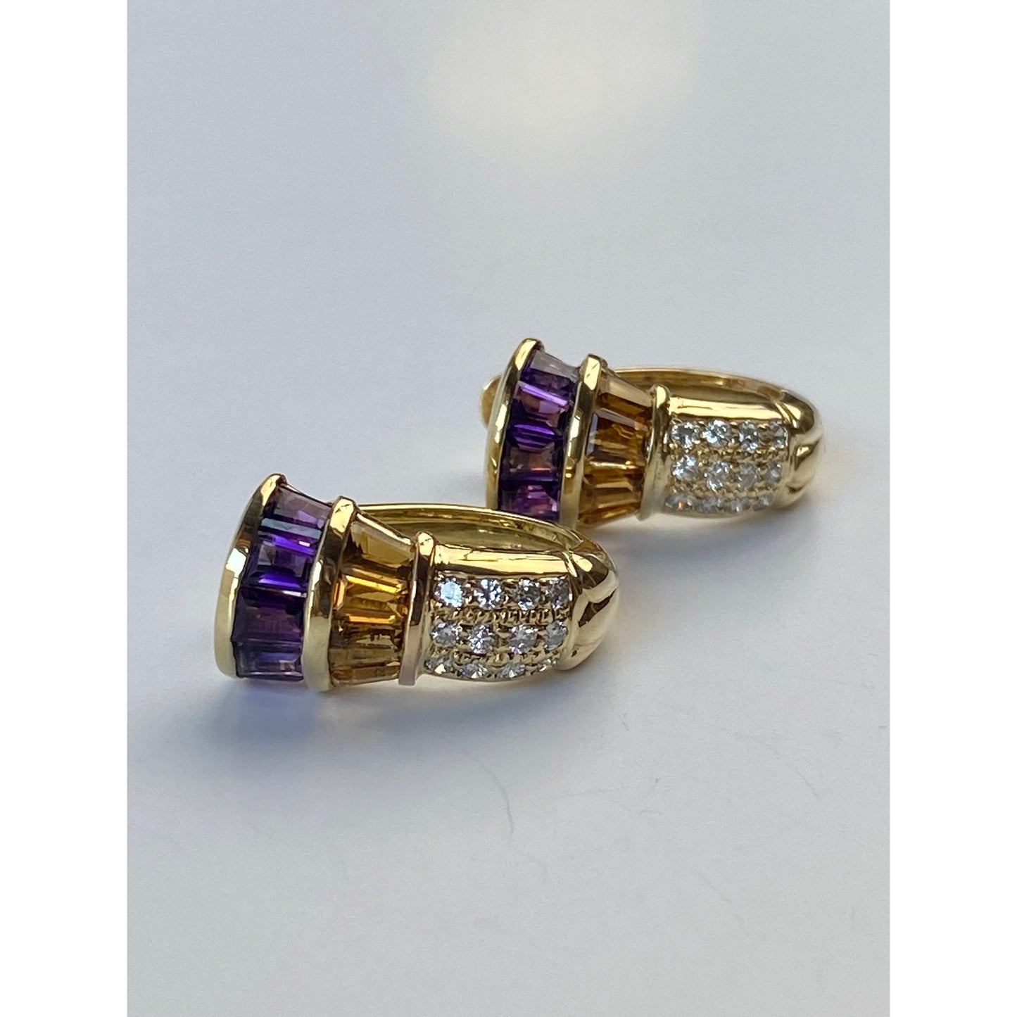Solid 14k Yellow Gold Citrine Amethyst Clear Sapphire Drop Stud Earrings