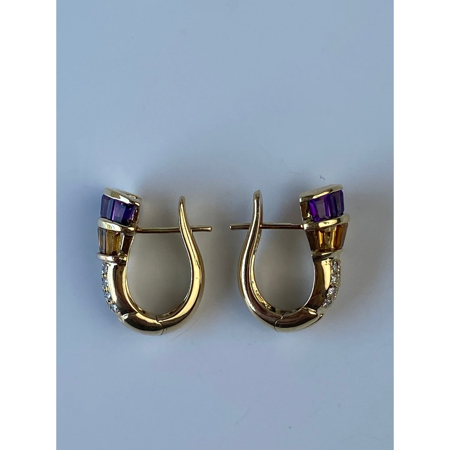 Solid 14k Yellow Gold Citrine Amethyst Clear Sapphire Drop Stud Earrings