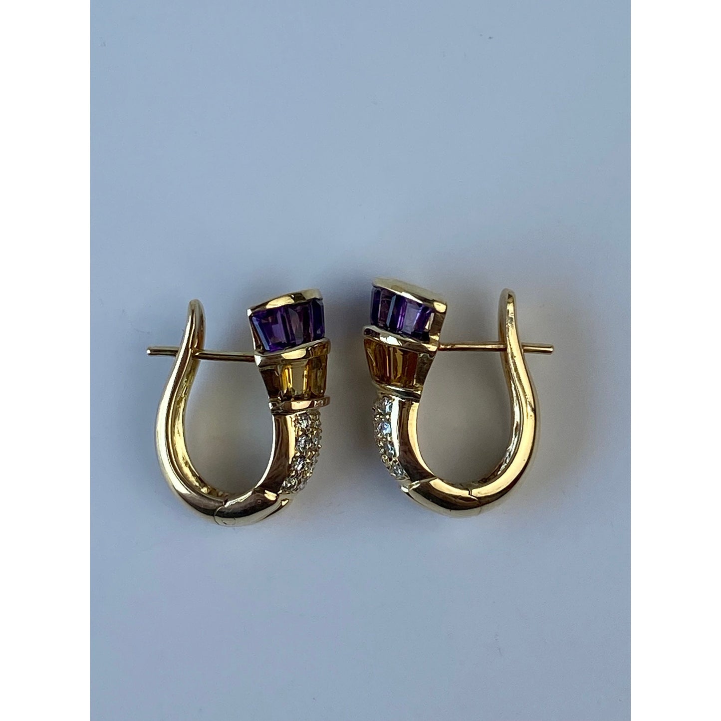 Solid 14k Yellow Gold Citrine Amethyst Clear Sapphire Drop Stud Earrings
