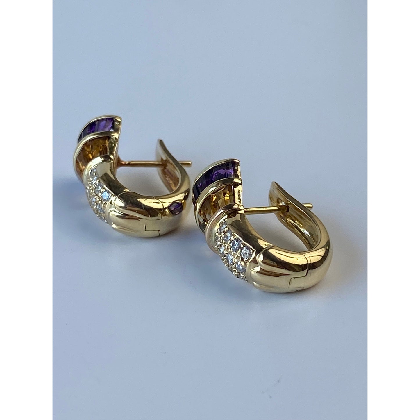 Solid 14k Yellow Gold Citrine Amethyst Clear Sapphire Drop Stud Earrings