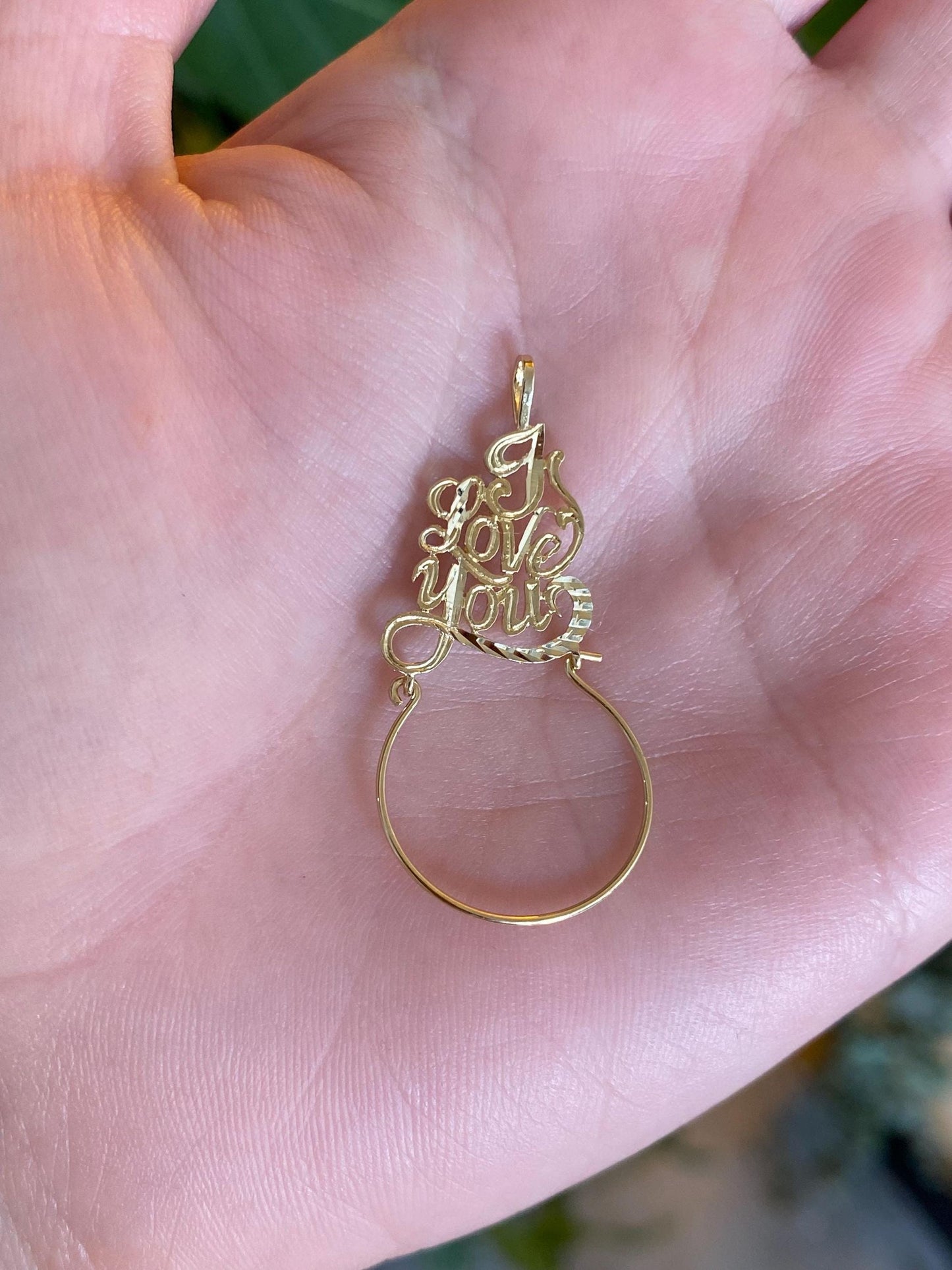 Vintage Solid 14k Yellow Gold Diamond Cut 'I Love You' Charm Holder Charm