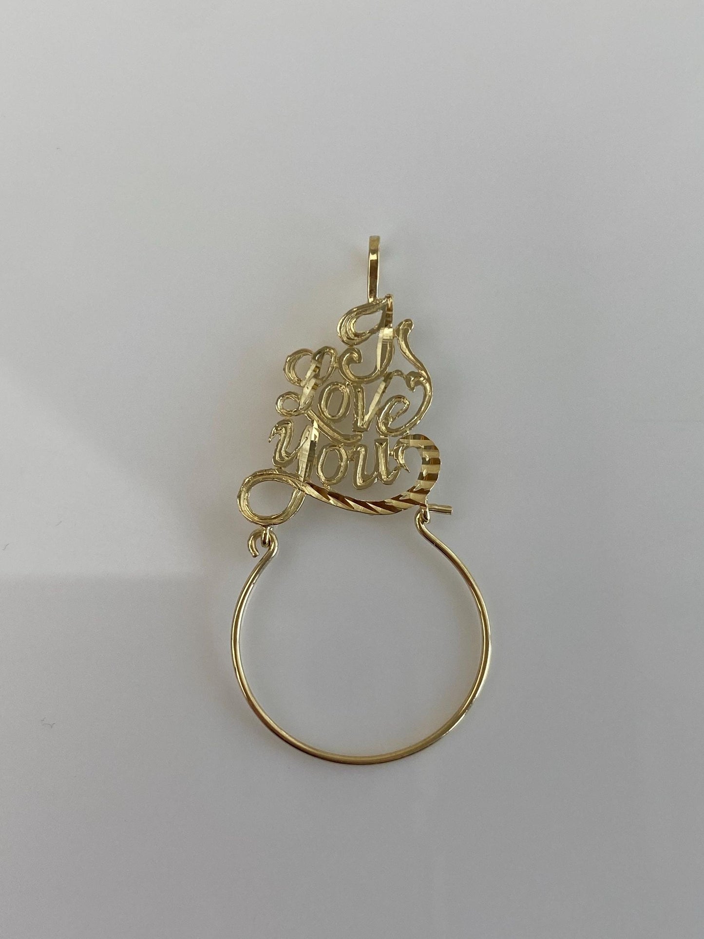 Vintage Solid 14k Yellow Gold Diamond Cut 'I Love You' Charm Holder Charm