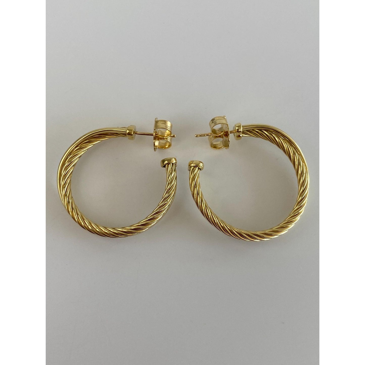David Yurman Solid 18k Yellow Gold Crossover Twist Hoop Earrings
