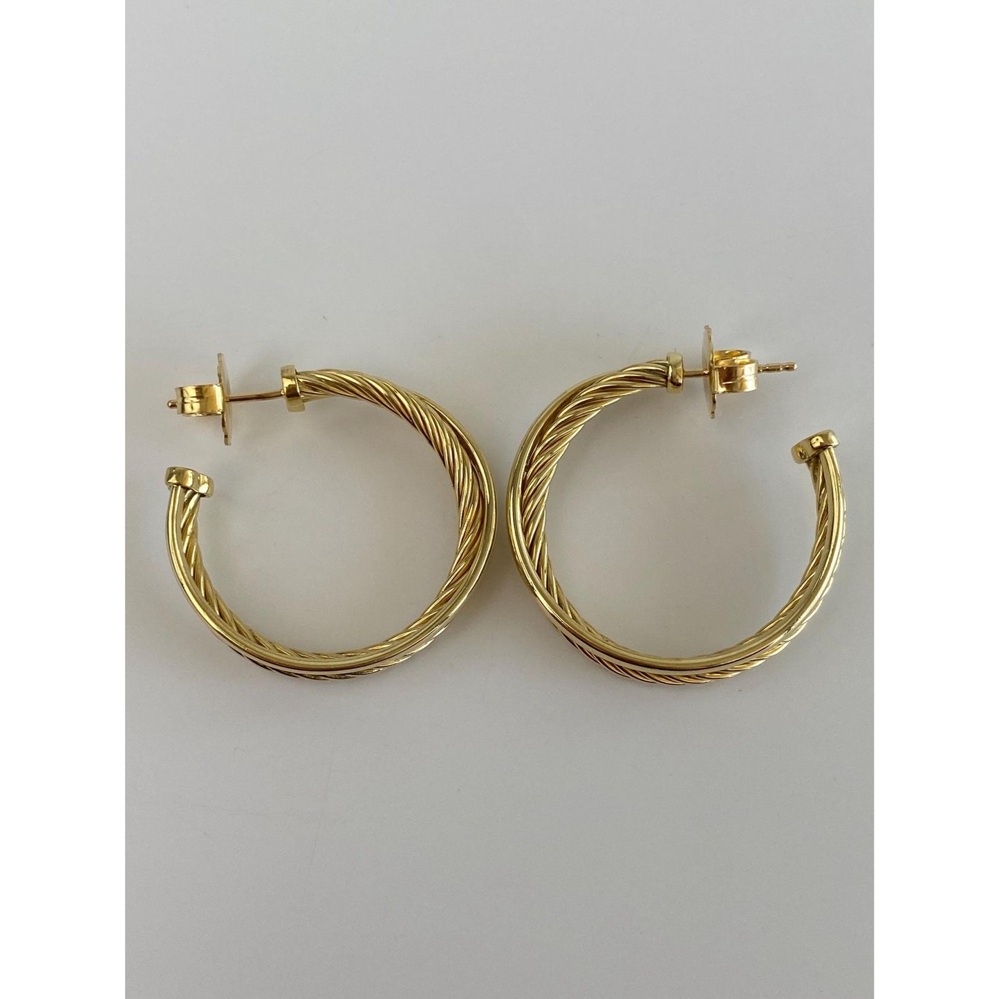 David Yurman Solid 18k Yellow Gold Crossover Twist Hoop Earrings