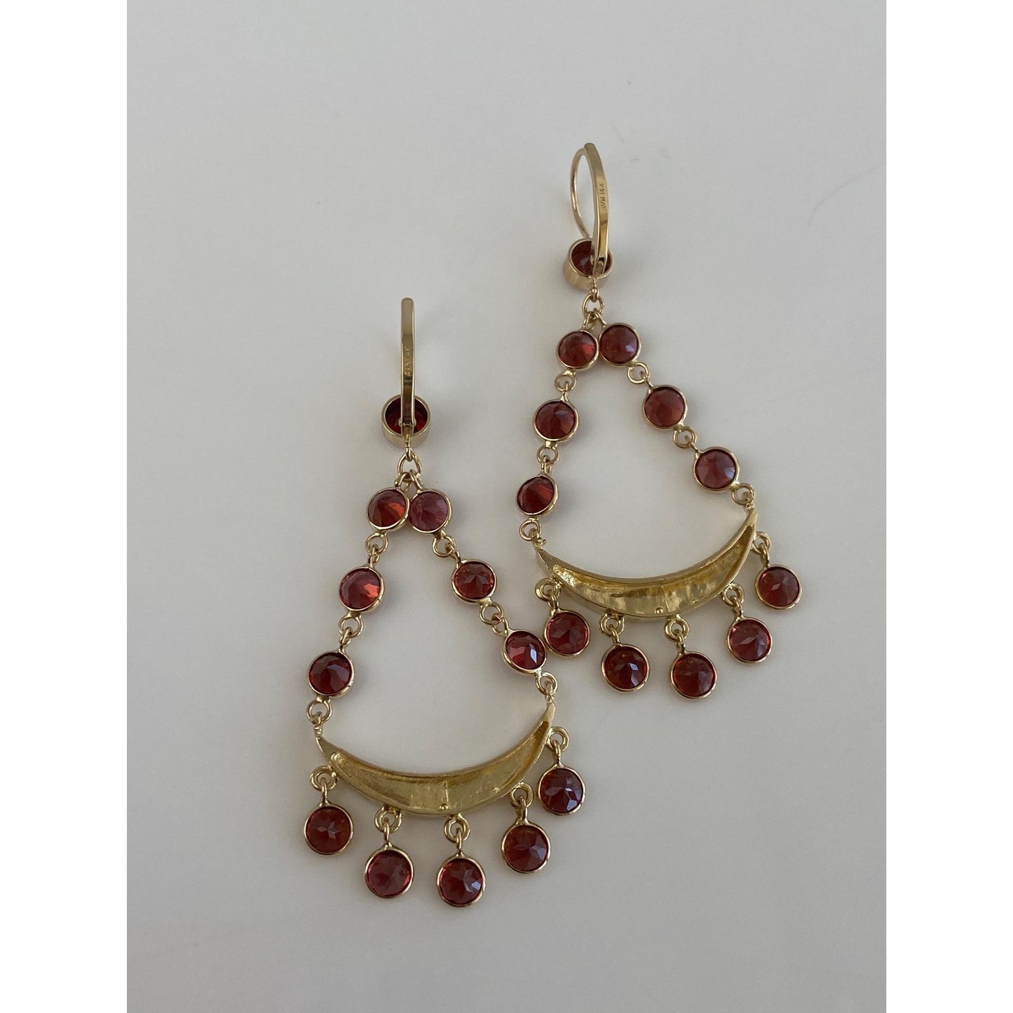 Vintage Solid 14k Yellow Gold Garnet Chandelier Dangle Earrings