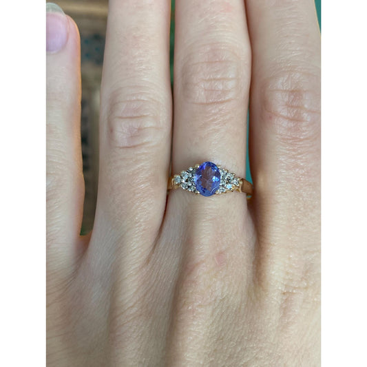 Solid 14k Yellow Gold Diamond Tanzanite Ring - Size 8