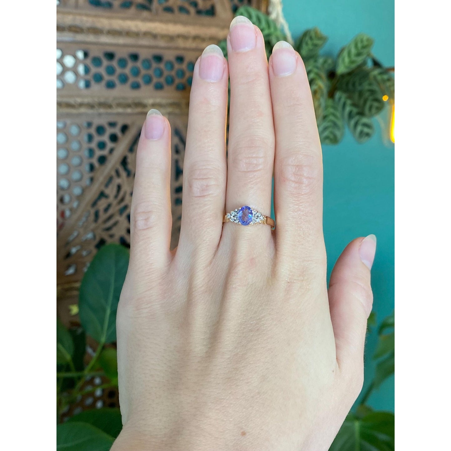 Solid 14k Yellow Gold Diamond Tanzanite Ring - Size 8