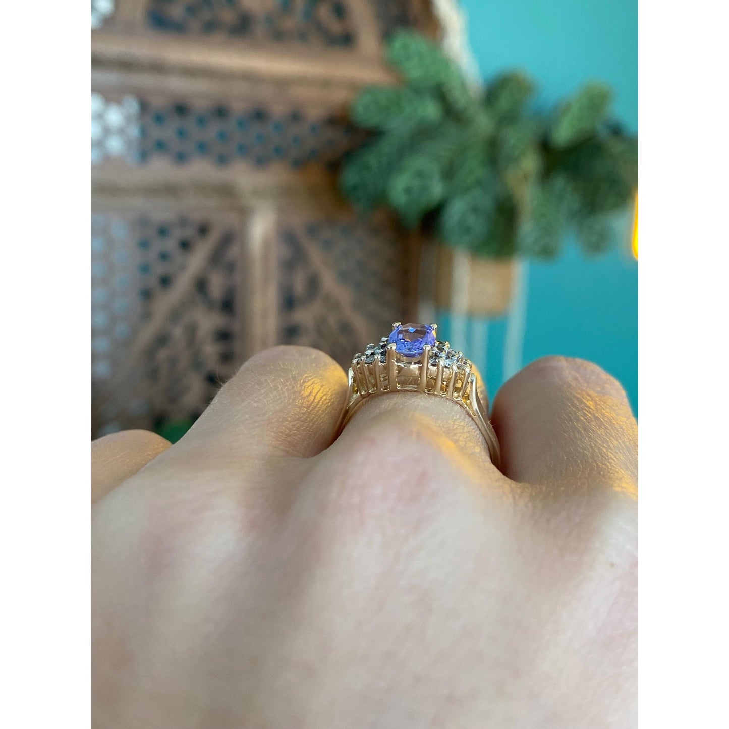 Solid 14k Yellow Gold Diamond Tanzanite Ring - Size 8