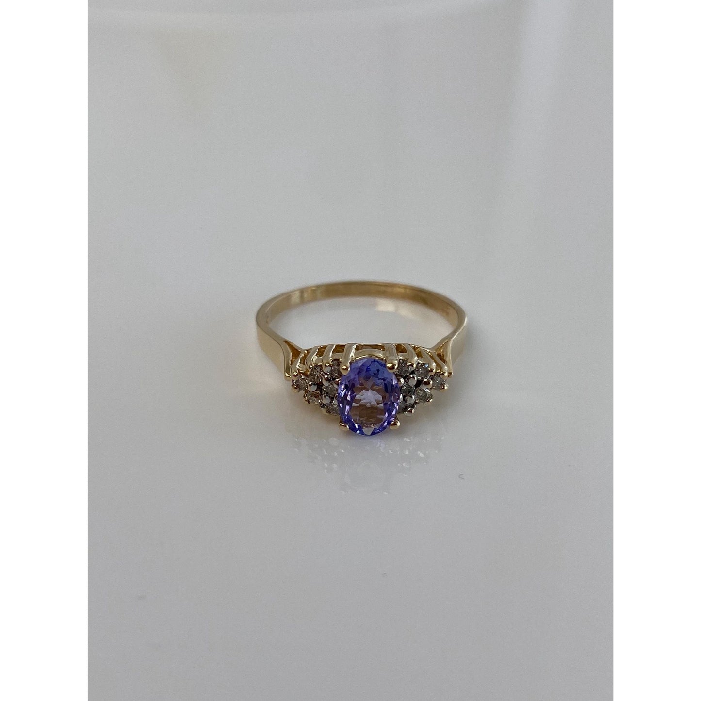 Solid 14k Yellow Gold Diamond Tanzanite Ring - Size 8