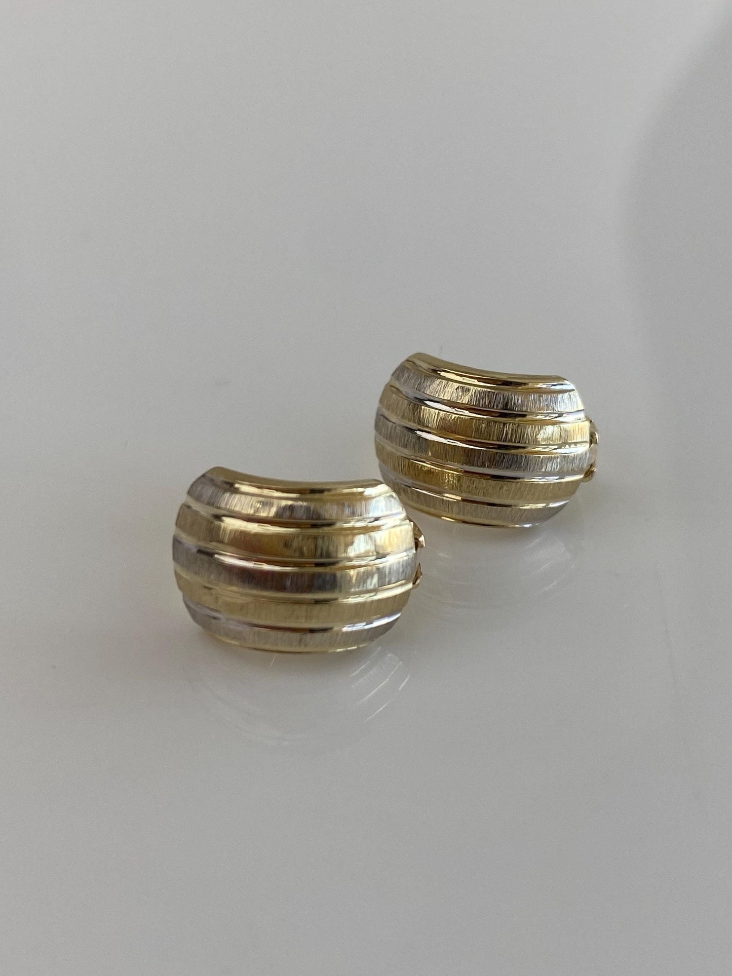 Vintage Solid 14k White & Yellow Gold Lined Drop Hoop Earrings