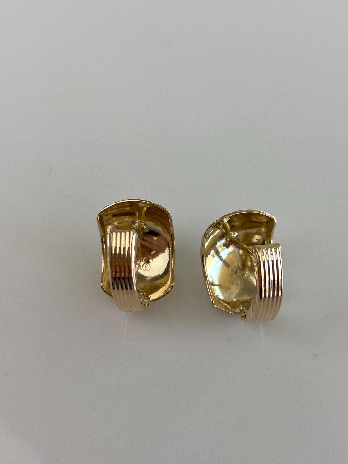 Vintage Solid 14k White & Yellow Gold Lined Drop Hoop Earrings