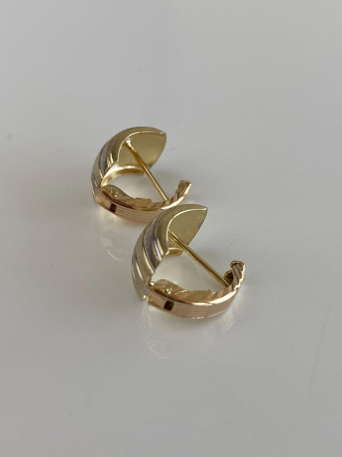 Vintage Solid 14k White & Yellow Gold Lined Drop Hoop Earrings